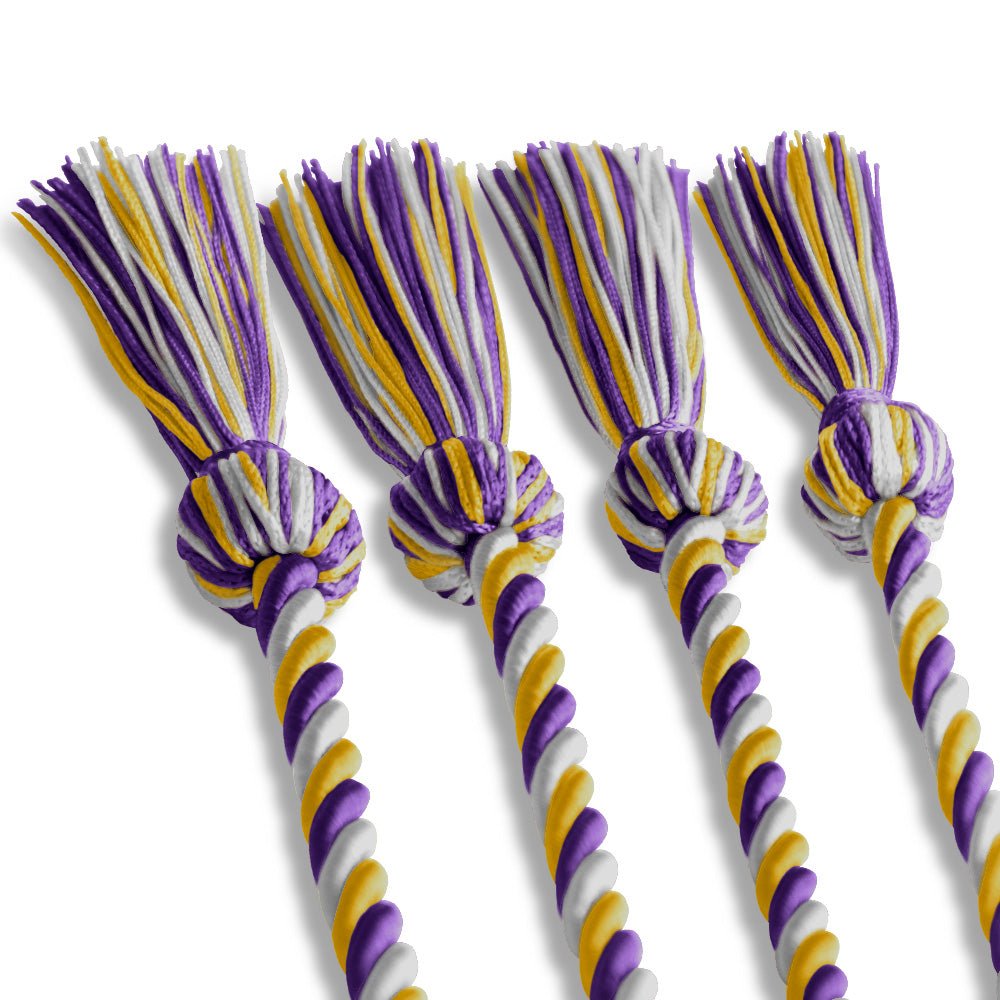 Double Graduation Honor Cord Purple/Gold/White by Wholesale Grad Supply