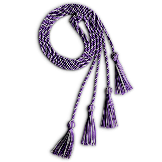 Double Graduation Honor Cord Purple/Silver by Wholesale Grad Supply