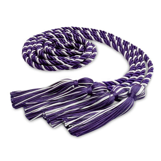 Double Graduation Honor Cord Purple/White by Wholesale Grad Supply