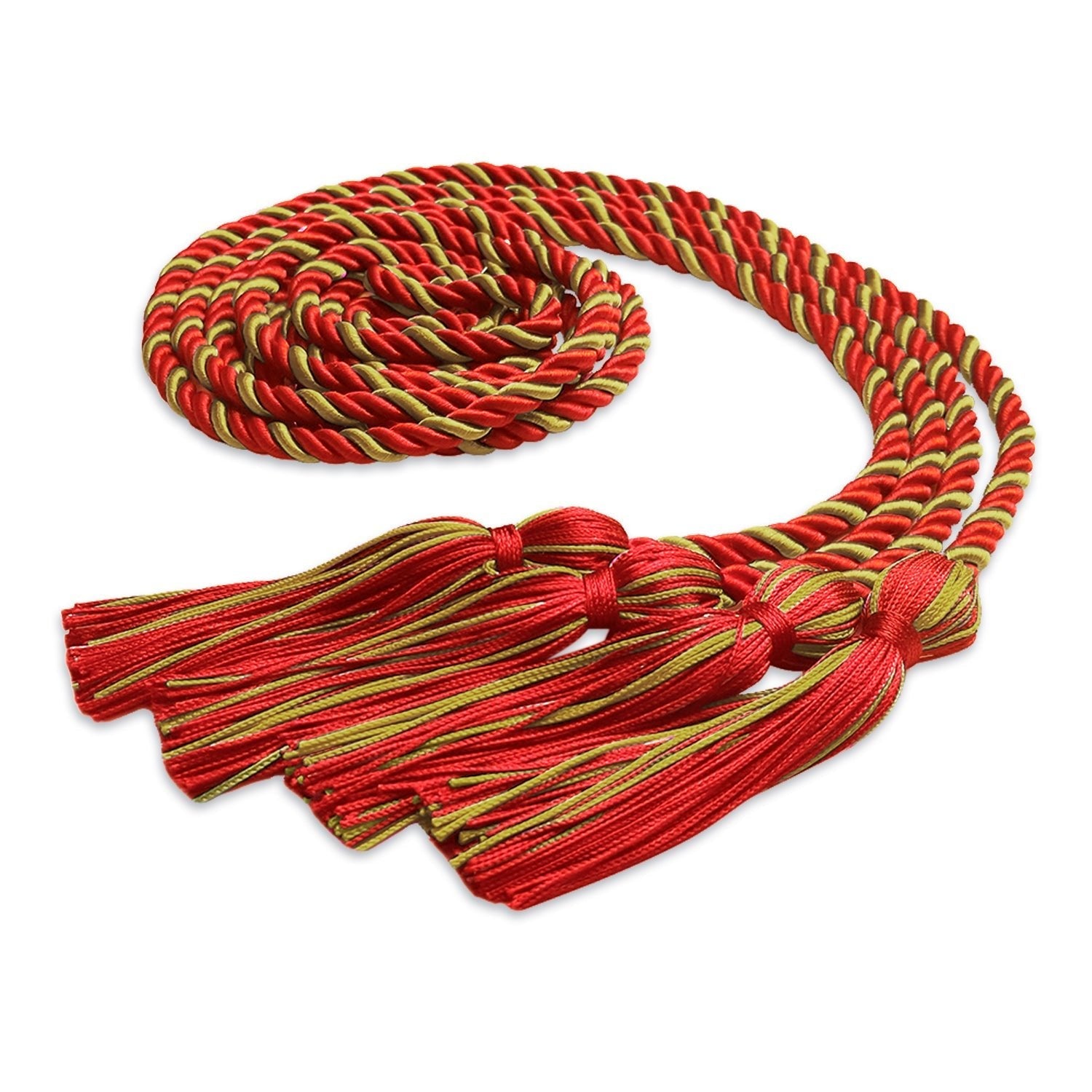 Double Graduation Honor Cord Red/Antique Gold by Wholesale Grad Supply