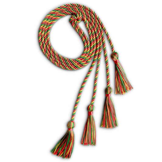 Double Graduation Honor Cord Red/Gold/Green by Wholesale Grad Supply