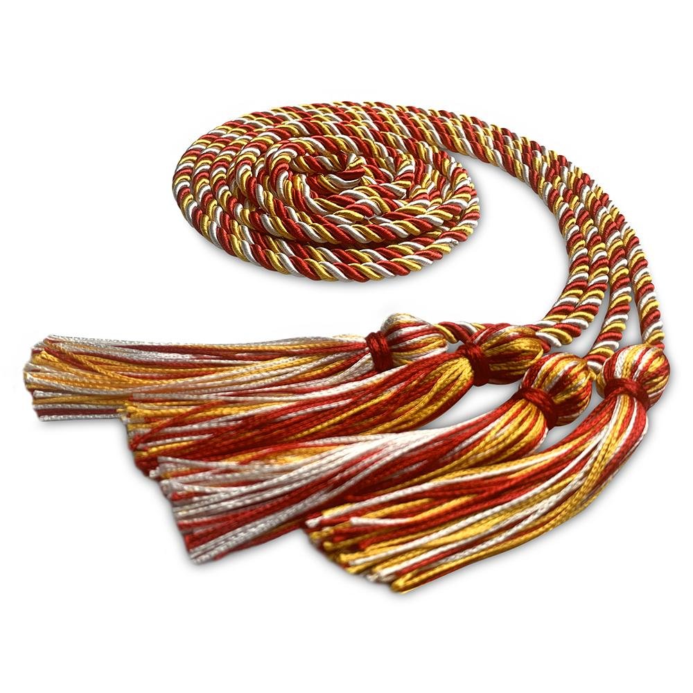 Double Graduation Honor Cord Red/Gold/White by Wholesale Grad Supply