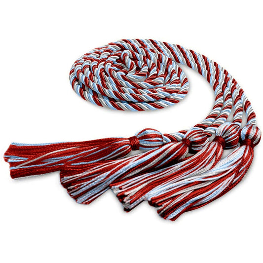 Double Graduation Honor Cord Red/Light Blue/White by Wholesale Grad Supply