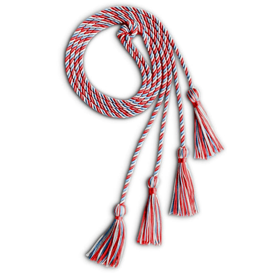 Double Graduation Honor Cord Red/Light Blue/White by Wholesale Grad Supply