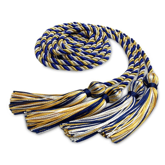 Double Graduation Honor Cord Royal Blue/Gold/White by Wholesale Grad Supply