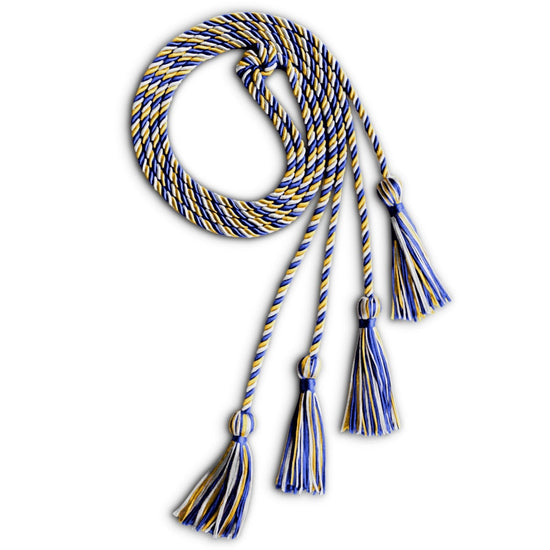 Double Graduation Honor Cord Royal Blue/Gold/White by Wholesale Grad Supply