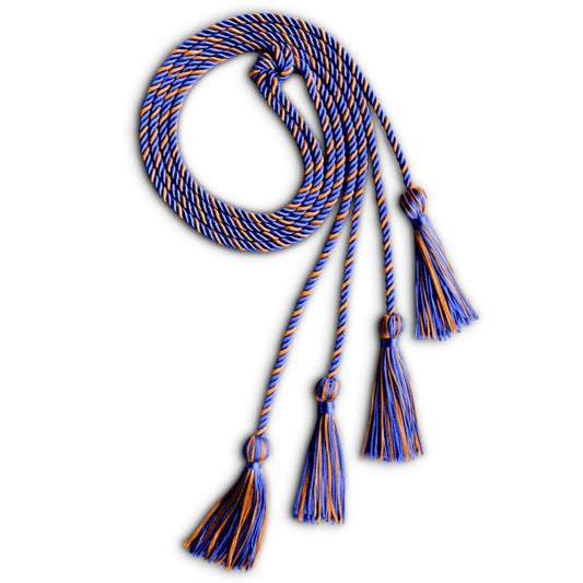 Double Graduation Honor Cord Royal Blue/Orange by Wholesale Grad Supply