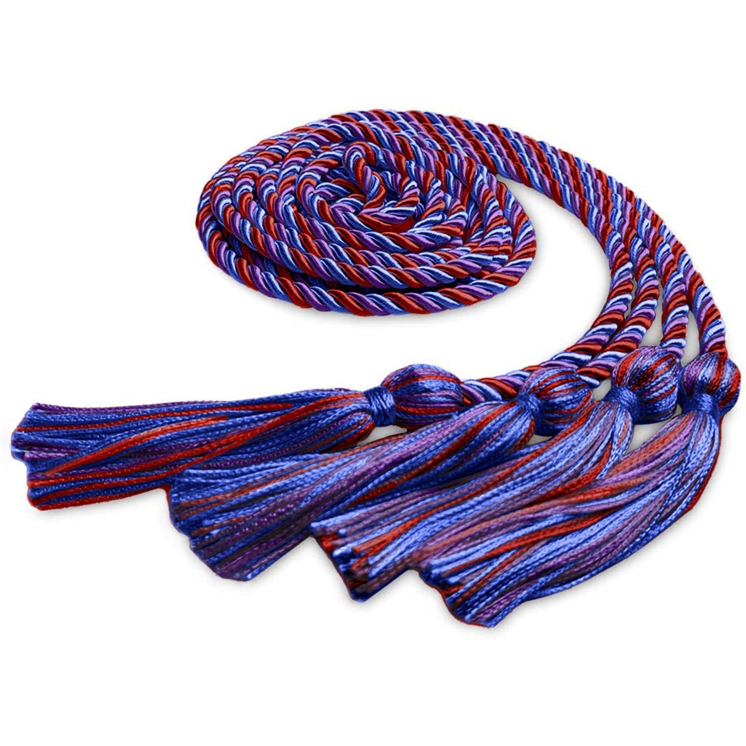 Double Graduation Honor Cord Royal Blue/Purple/Red by Wholesale Grad Supply