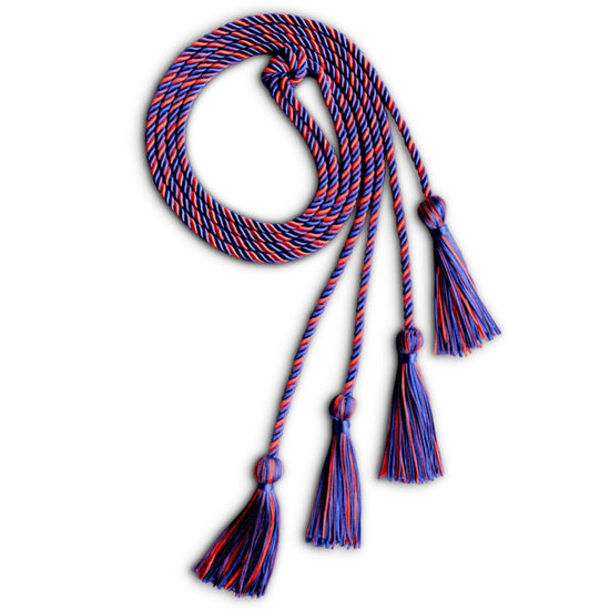 Double Graduation Honor Cord Royal Blue/Purple/Red by Wholesale Grad Supply