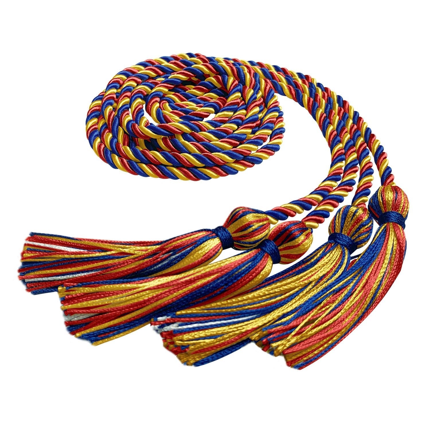 Double Graduation Honor Cord Royal Blue/Red/Gold by Wholesale Grad Supply