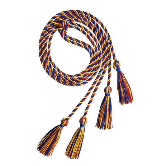 Double Graduation Honor Cord Royal Blue/Red/Gold by Wholesale Grad Supply