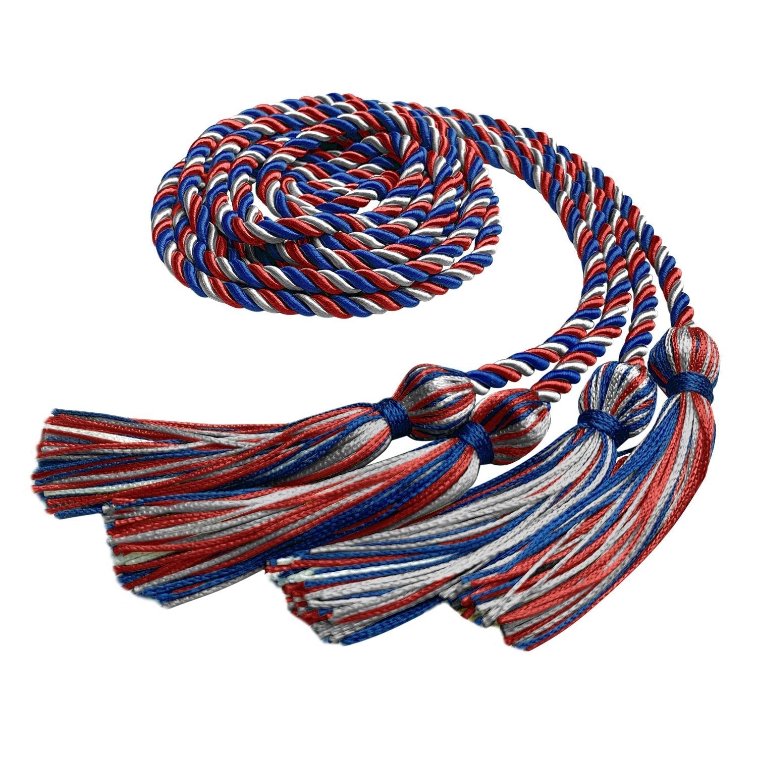 Double Graduation Honor Cord Royal Blue/Red/Silver by Wholesale Grad Supply