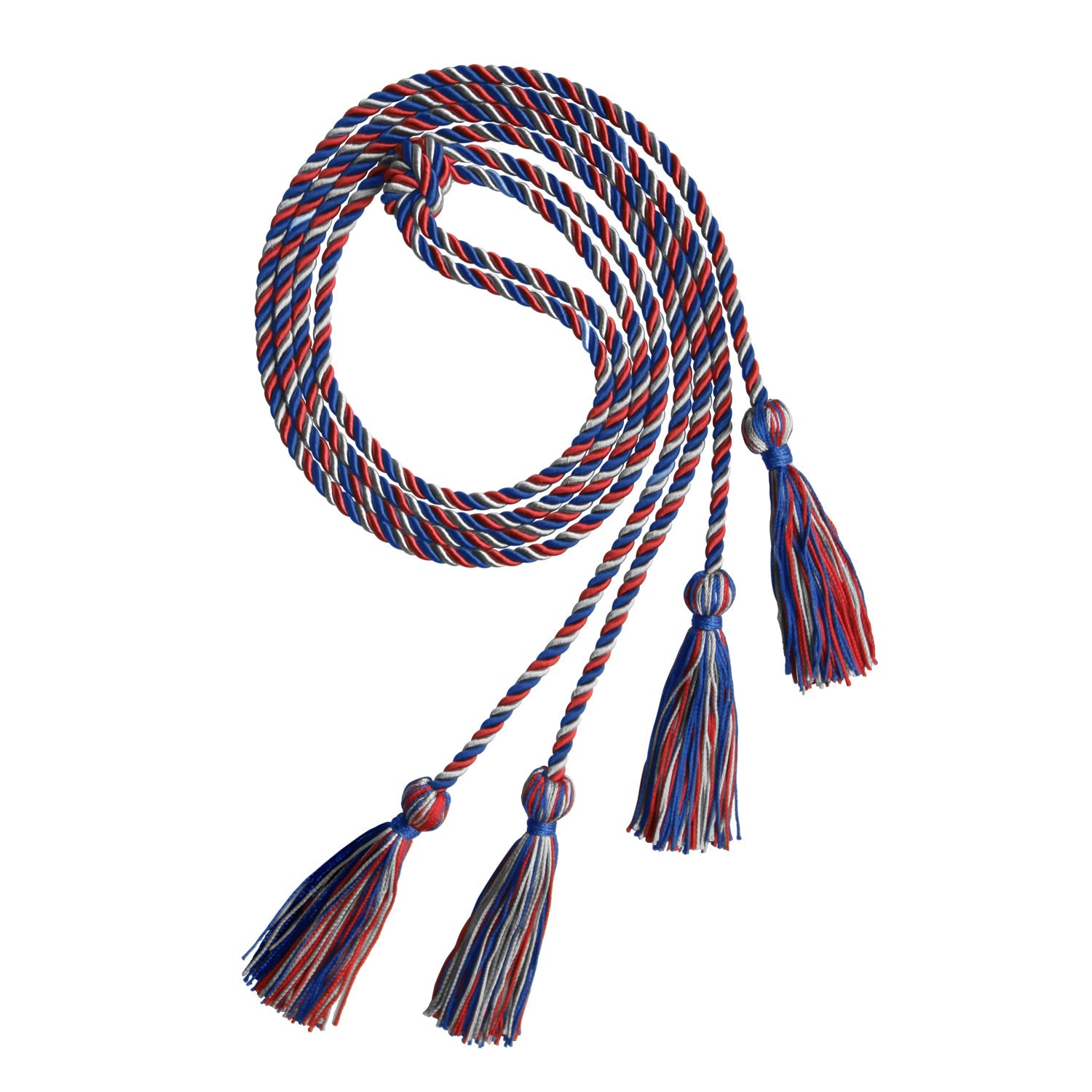 Double Graduation Honor Cord Royal Blue/Red/Silver by Wholesale Grad Supply