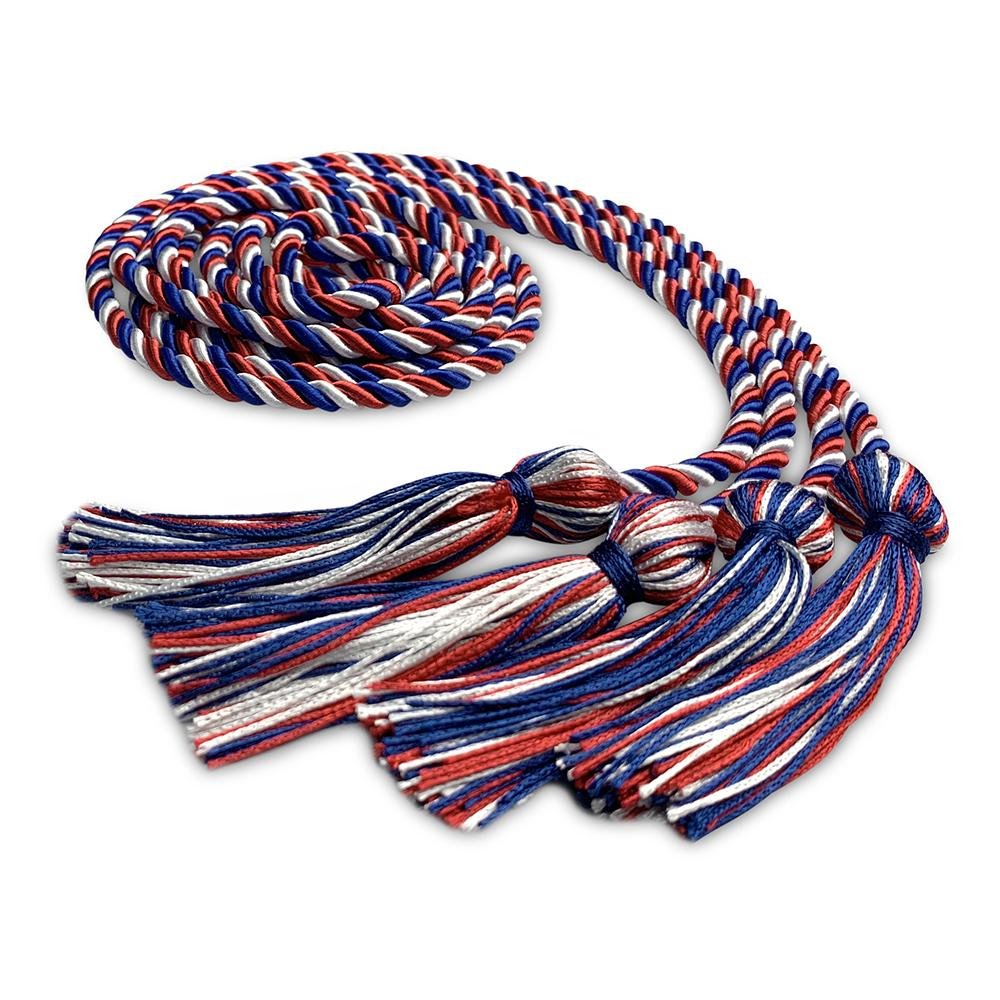 Double Graduation Honor Cord Royal Blue/Red/White by Wholesale Grad Supply