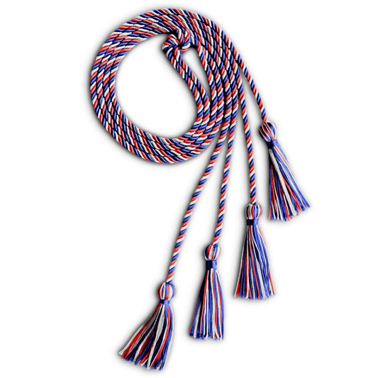 Double Graduation Honor Cord Royal Blue/Red/White by Wholesale Grad Supply