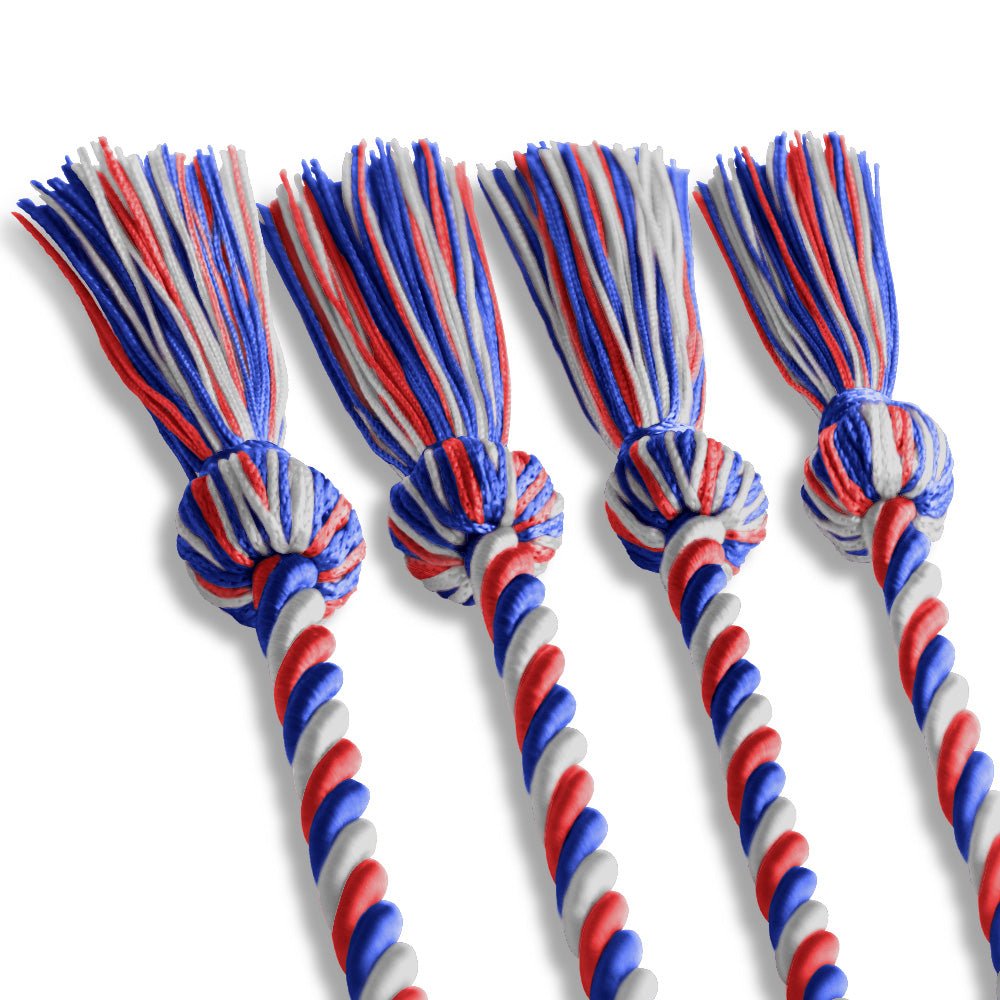 Double Graduation Honor Cord Royal Blue/Red/White by Wholesale Grad Supply