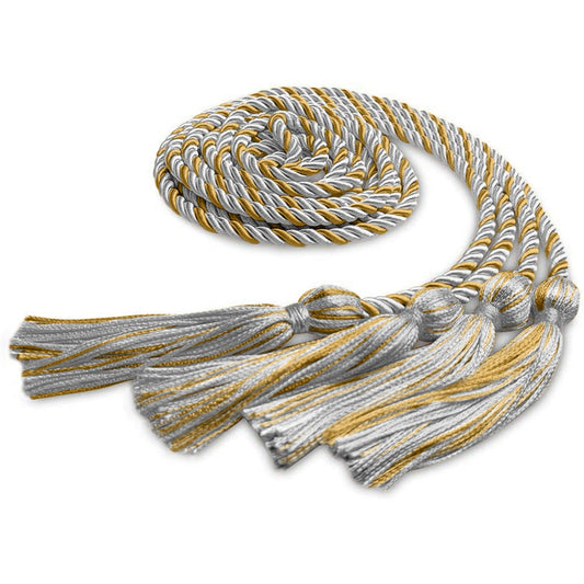 Double Graduation Honor Cord White/Antique Gold by Wholesale Grad Supply