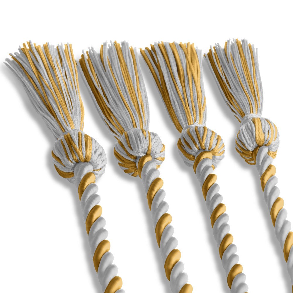 Double Graduation Honor Cord White/Antique Gold by Wholesale Grad Supply