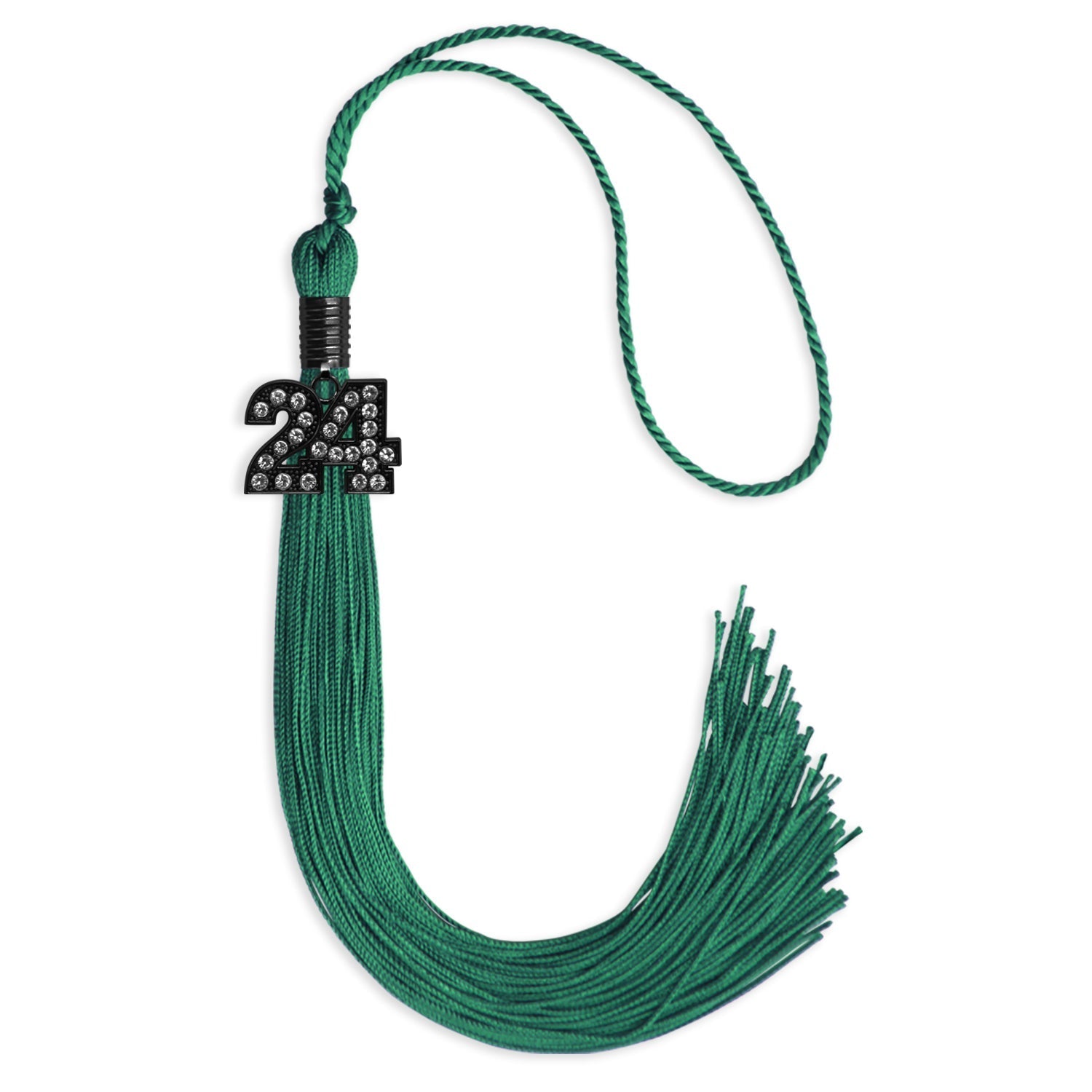 Emerald Green Graduation Tassel with Black Bling Charm by Wholesale Grad Supply