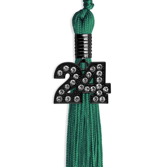 Emerald Green Graduation Tassel with Black Bling Charm by Wholesale Grad Supply