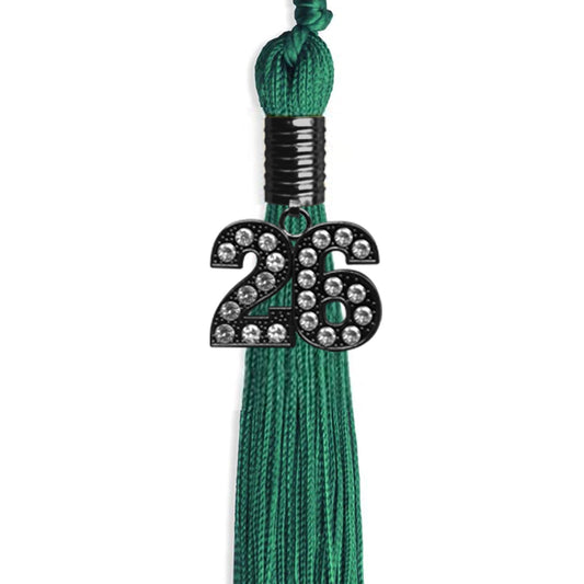 Emerald Green Graduation Tassel with Black Bling Charm by Wholesale Grad Supply