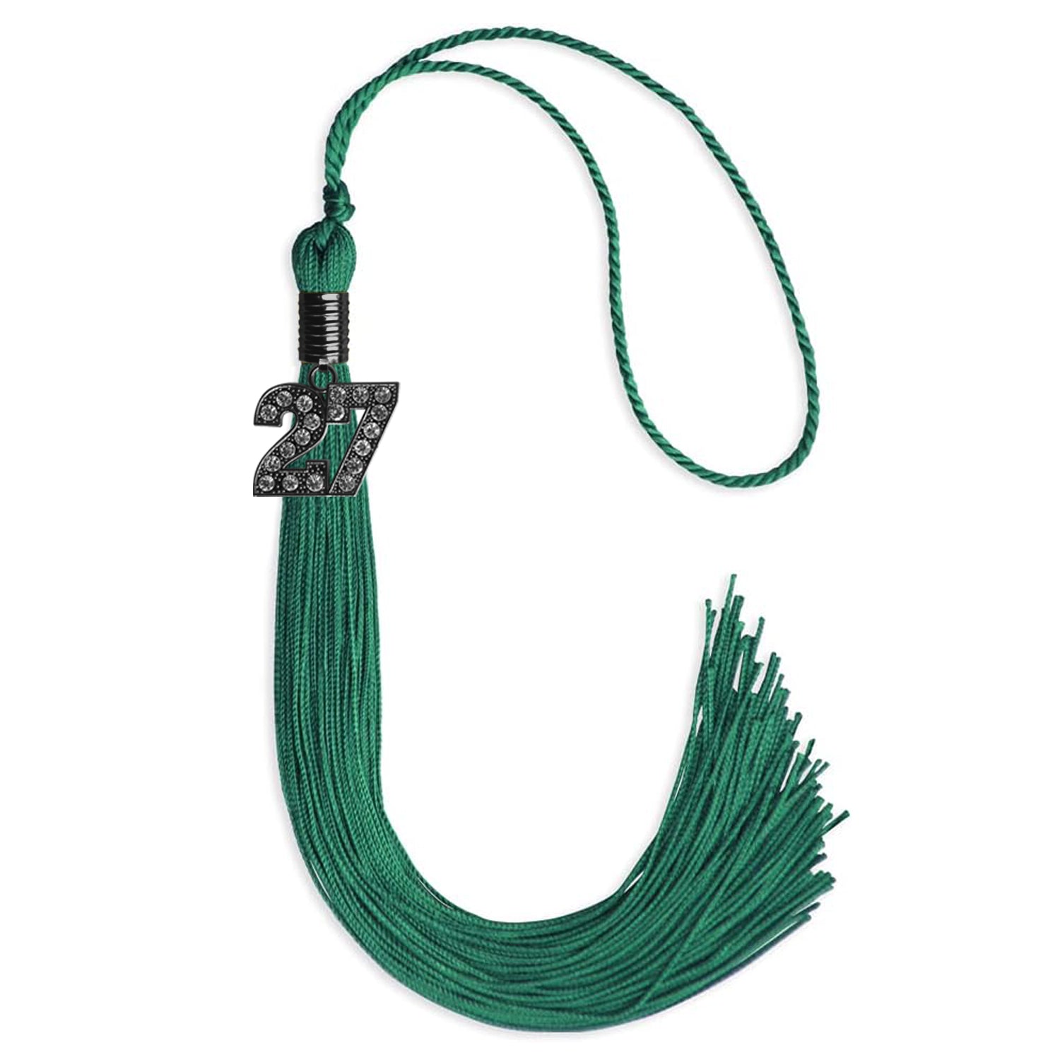 Emerald Green Graduation Tassel with Black Bling Charm by Wholesale Grad Supply