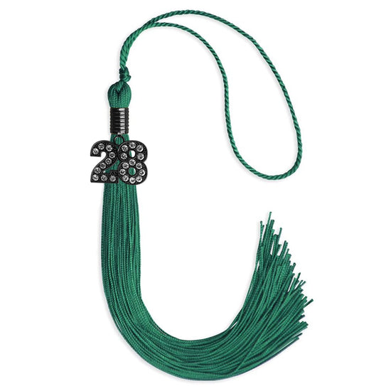 Emerald Green Graduation Tassel with Black Bling Charm by Wholesale Grad Supply