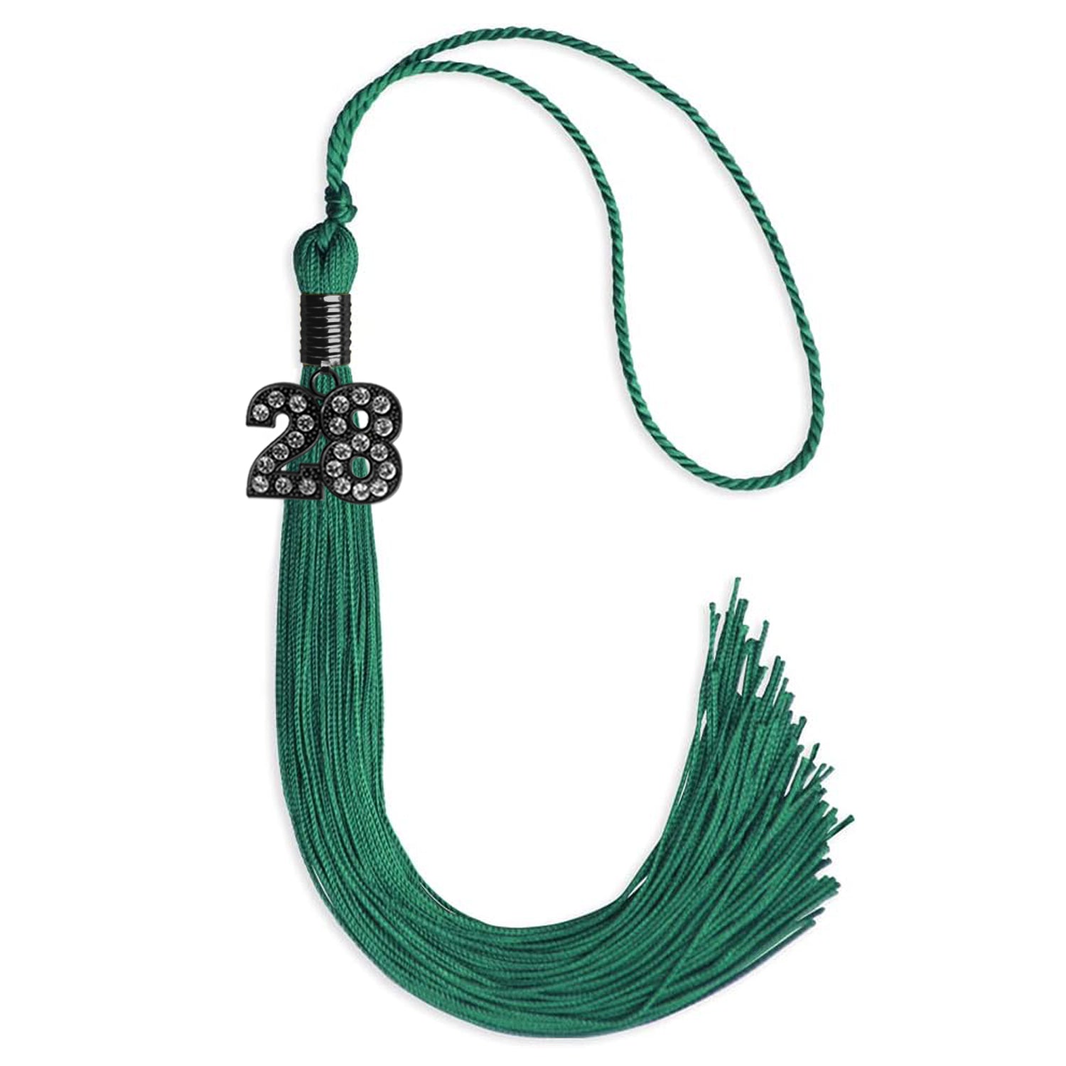 Emerald Green Graduation Tassel with Black Bling Charm by Wholesale Grad Supply