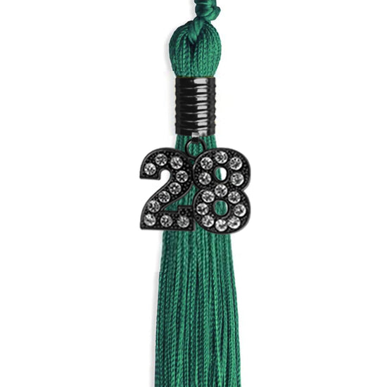Emerald Green Graduation Tassel with Black Bling Charm by Wholesale Grad Supply