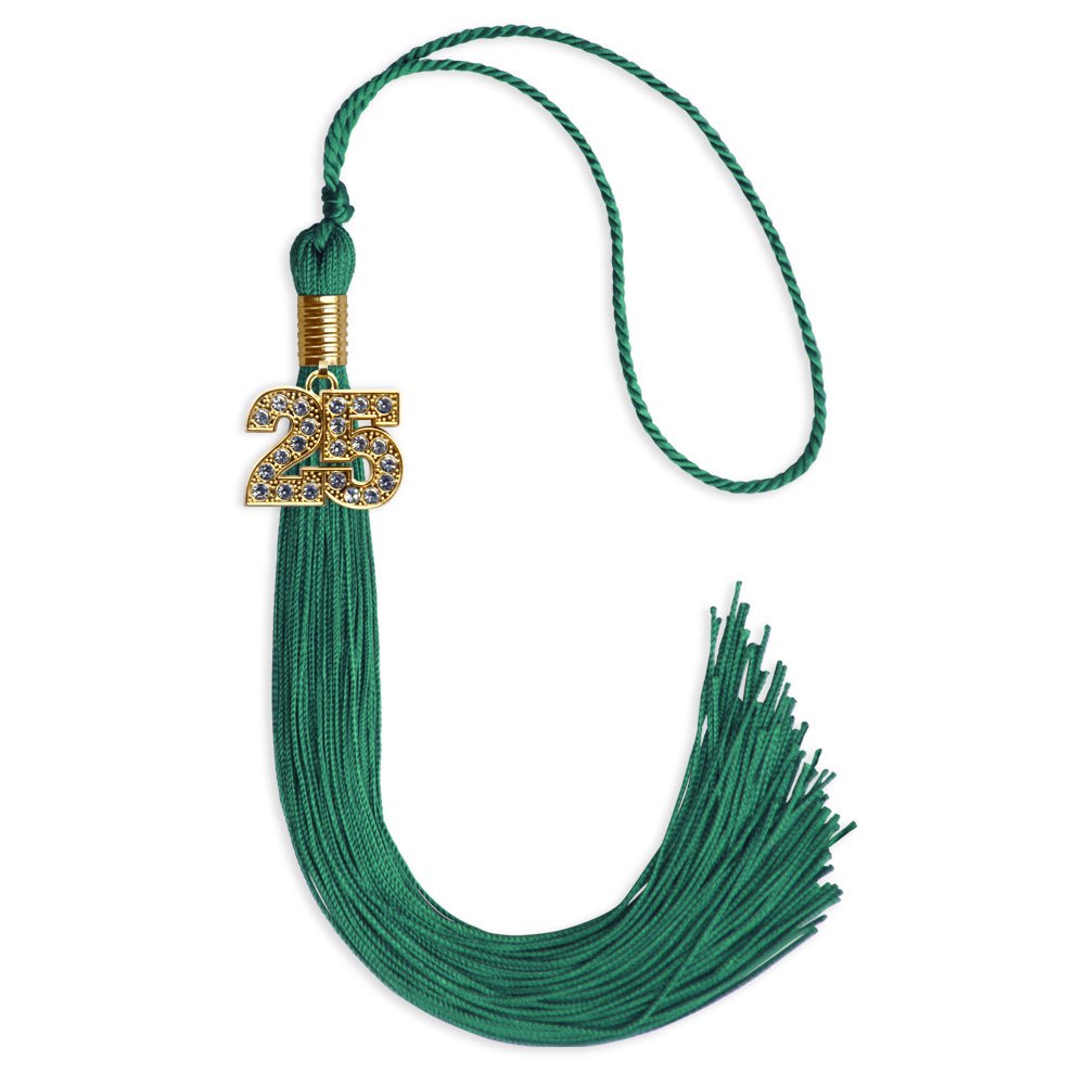 Emerald Green Graduation Tassel with Gold Bling Charm by Wholesale Grad Supply