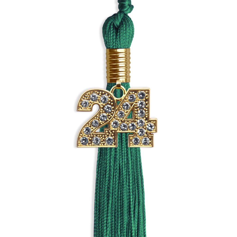 Emerald Green Graduation Tassel with Gold Bling Charm by Wholesale Grad Supply
