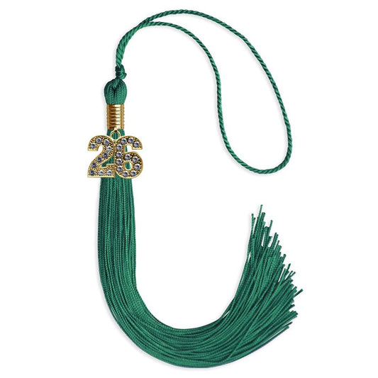 Emerald Green Graduation Tassel with Gold Bling Charm by Wholesale Grad Supply