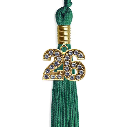 Emerald Green Graduation Tassel with Gold Bling Charm by Wholesale Grad Supply