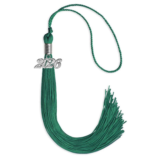 Emerald Green Graduation Tassel with Silver Bling Charm by Wholesale Grad Supply
