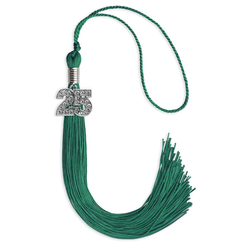 Emerald Green Graduation Tassel with Silver Bling Charm by Wholesale Grad Supply