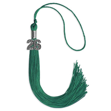 Emerald Green Graduation Tassel with Silver Bling Charm by Wholesale Grad Supply