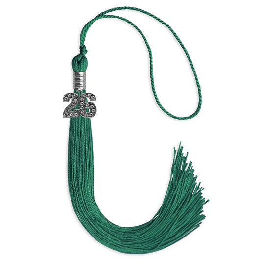 Emerald Green Graduation Tassel with Silver Bling Charm by Wholesale Grad Supply