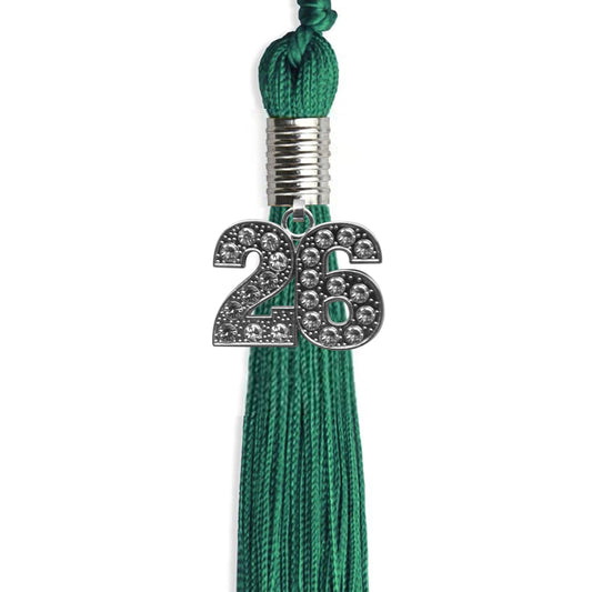 Emerald Green Graduation Tassel with Silver Bling Charm by Wholesale Grad Supply