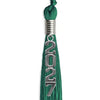 Emerald Green Graduation Tassel with Silver Stacked Date Drop by Wholesale Grad Supply