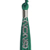 Emerald Green Graduation Tassel with Silver Stacked Date Drop by Wholesale Grad Supply