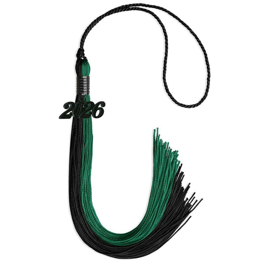 Emerald Green/Black Graduation Tassel with Black Bling Charm by Wholesale Grad Supply