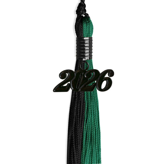 Emerald Green/Black Graduation Tassel with Black Bling Charm by Wholesale Grad Supply