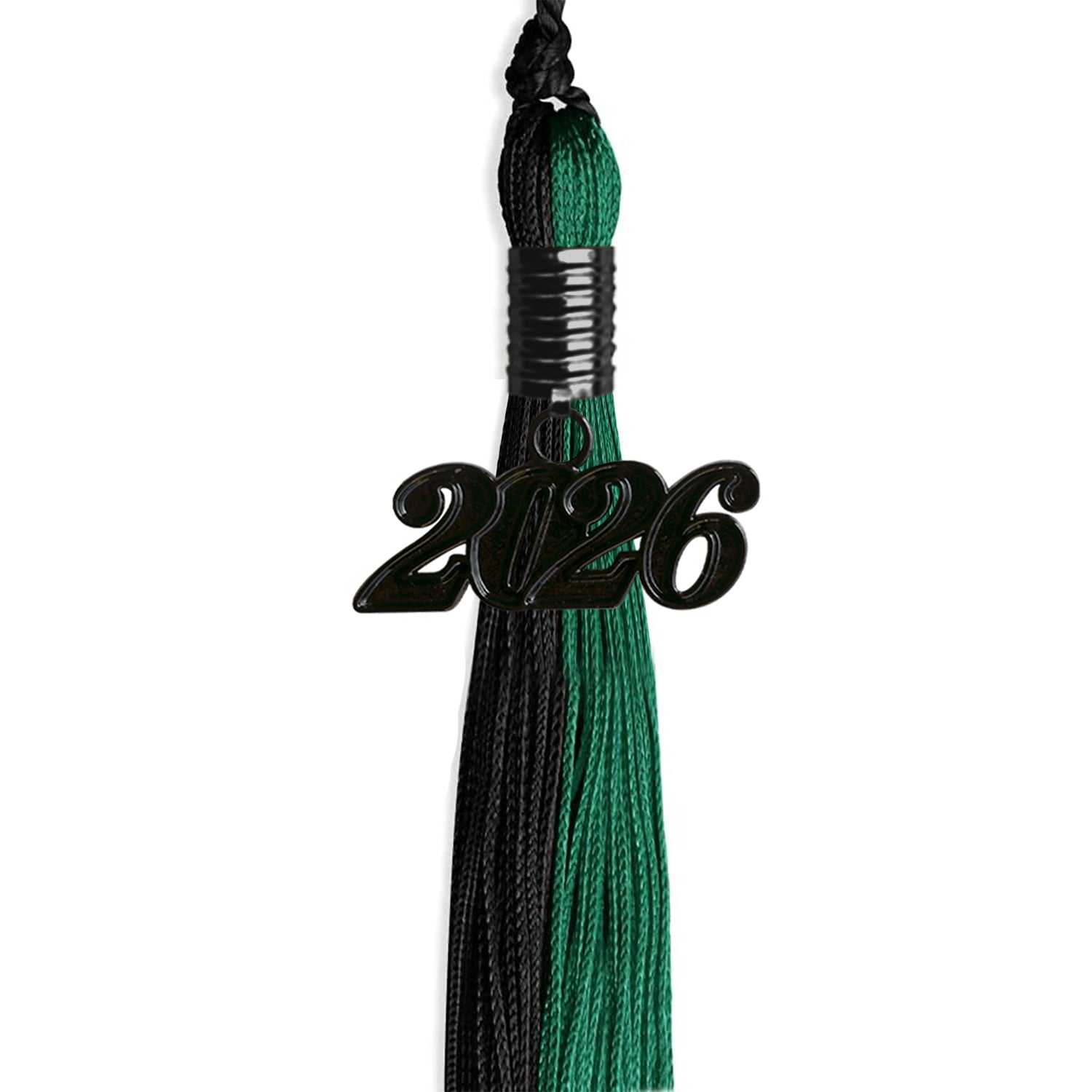Emerald Green/Black Graduation Tassel with Black Bling Charm by Wholesale Grad Supply