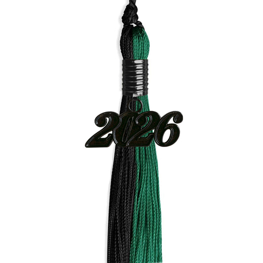Emerald Green/Black Graduation Tassel with Black Bling Charm by Wholesale Grad Supply