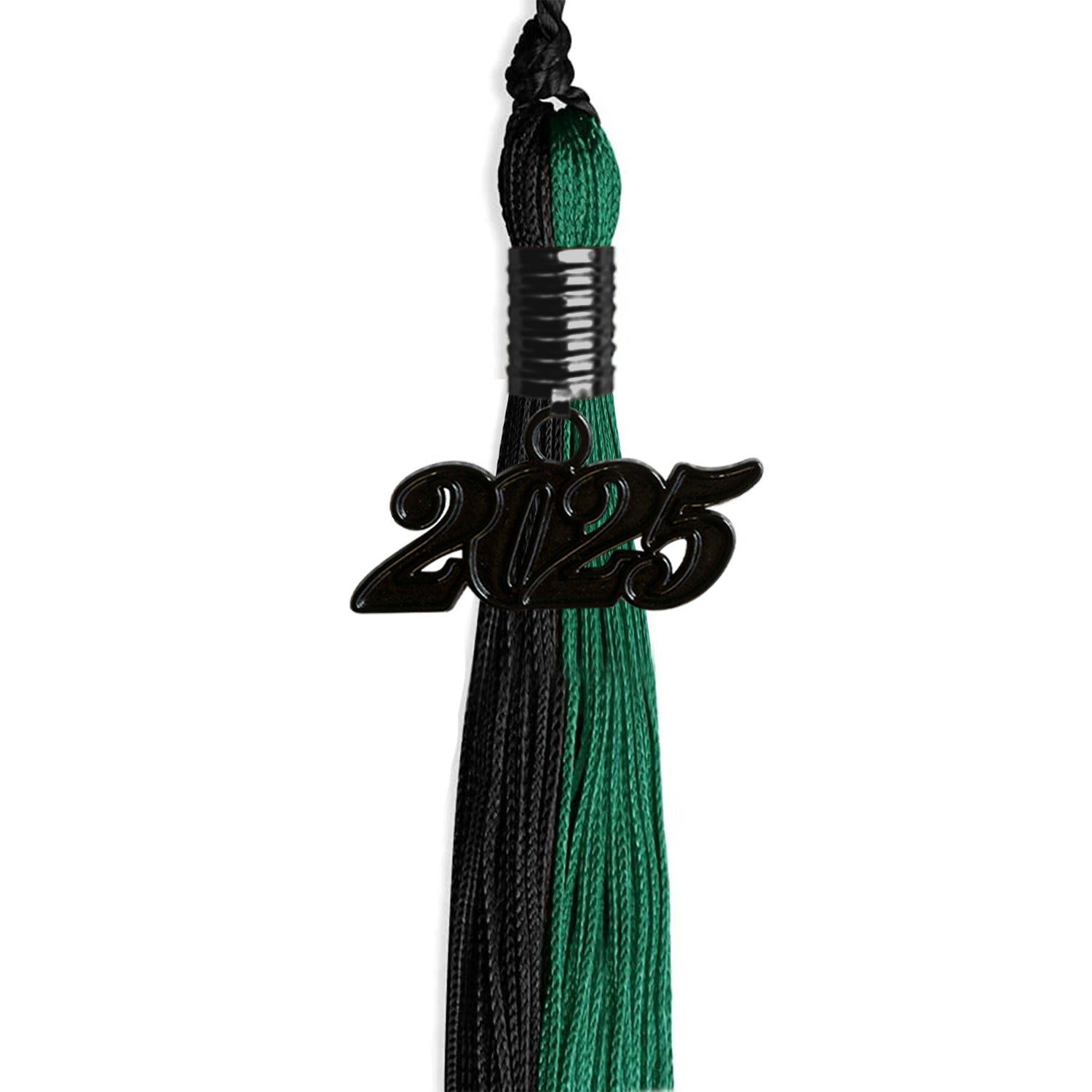 Emerald Green/Black Graduation Tassel with Black Bling Charm by Wholesale Grad Supply