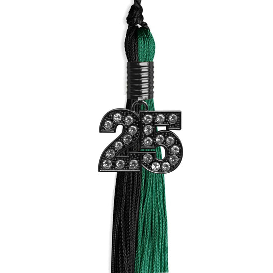 Emerald Green/Black Graduation Tassel with Black Bling Charm by Wholesale Grad Supply