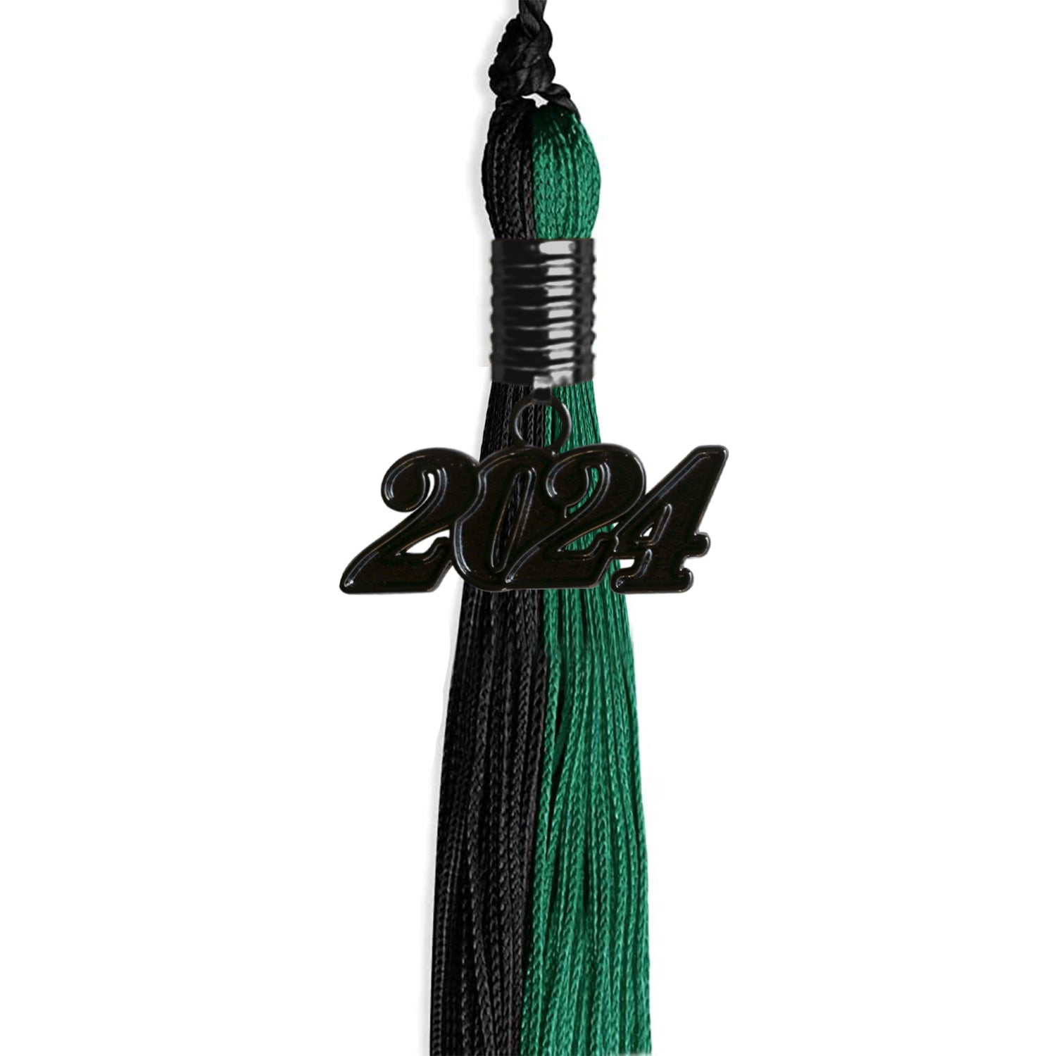 Emerald Green/Black Graduation Tassel with Black Bling Charm by Wholesale Grad Supply