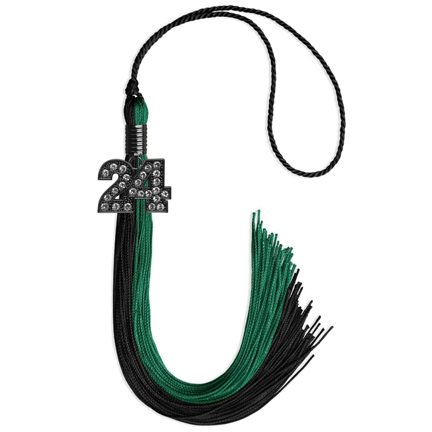 Emerald Green/Black Graduation Tassel with Black Bling Charm by Wholesale Grad Supply