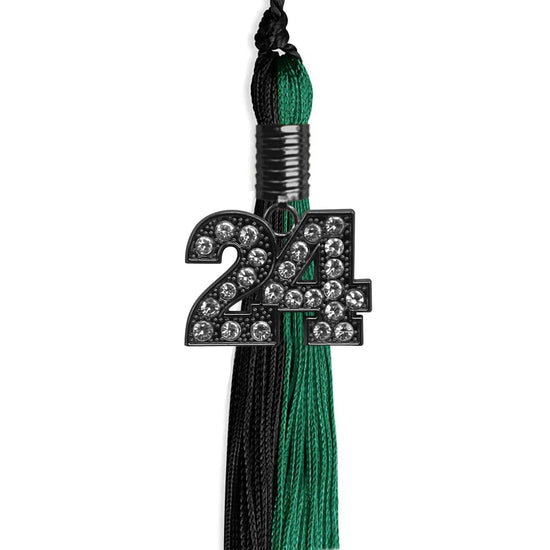 Emerald Green/Black Graduation Tassel with Black Bling Charm by Wholesale Grad Supply