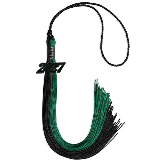 Emerald Green/Black Graduation Tassel with Black Bling Charm by Wholesale Grad Supply